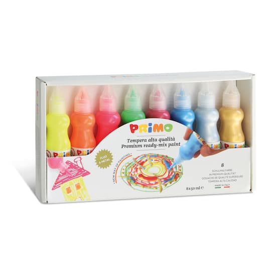 PRiMO Fluorescent &#x26; Metallic Tempera 8 Color Paint Bottle Set